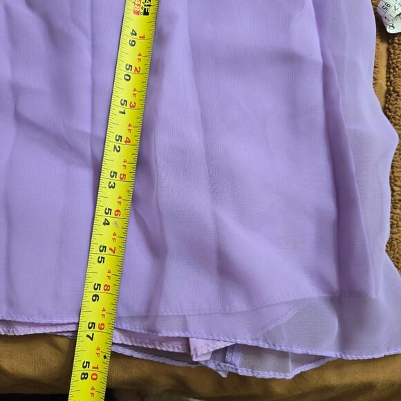 Dessy Creations Vintage 70s Purple Sheer Chiffon Pleated Puff Sleeve Gown 10 - Picture 12 of 12